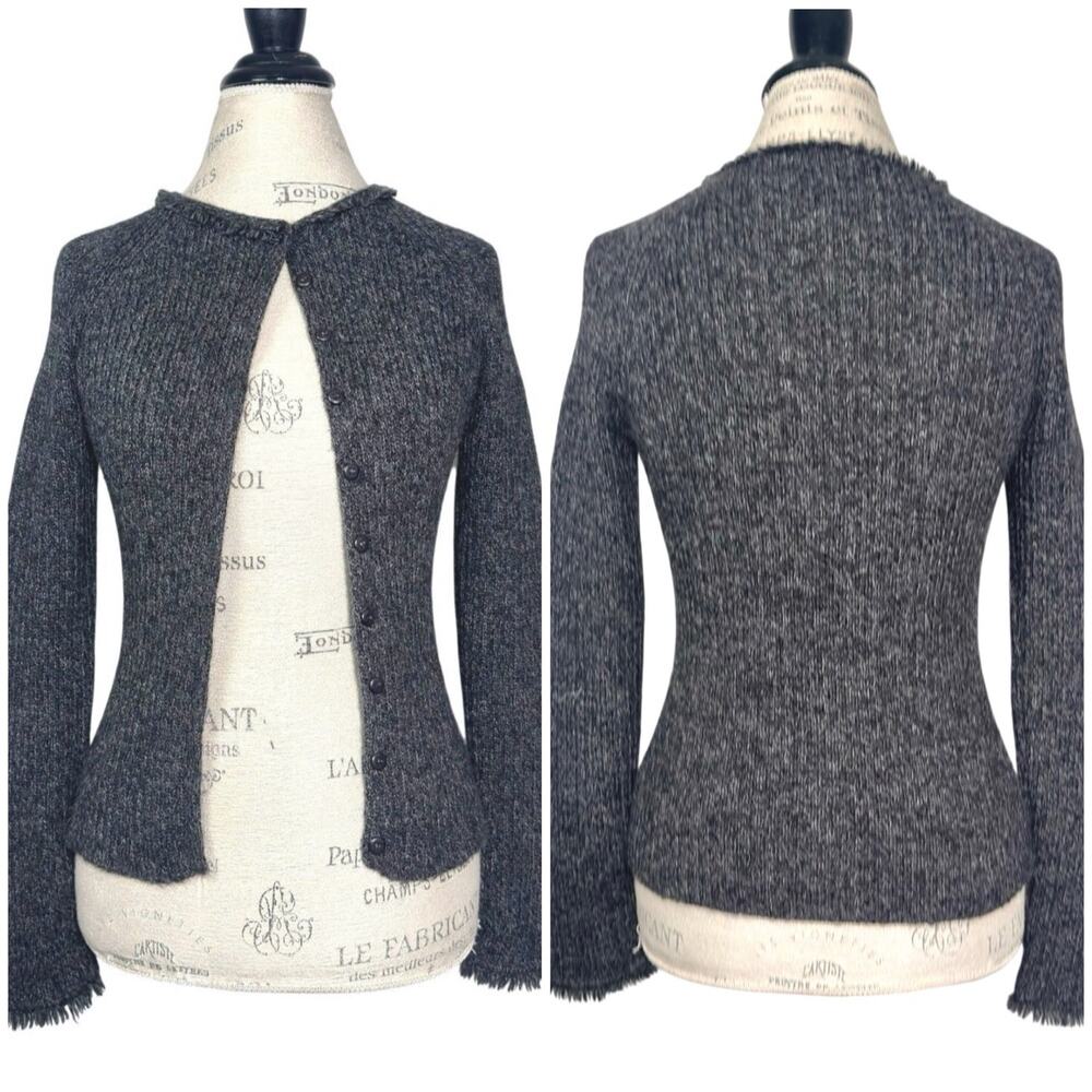 NELL | Women | Charcoal 100% Alpaca Ribbed Knit Button Front Cardigan | Small